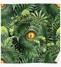 Watercolor dinosaur eye and prehistoric plants Poster