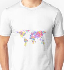 World map made out of multicoloured watercolour drops Slim Fit T-Shirt