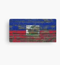 Flag of Haiti on Rough Wood Boards Effect Canvas Print