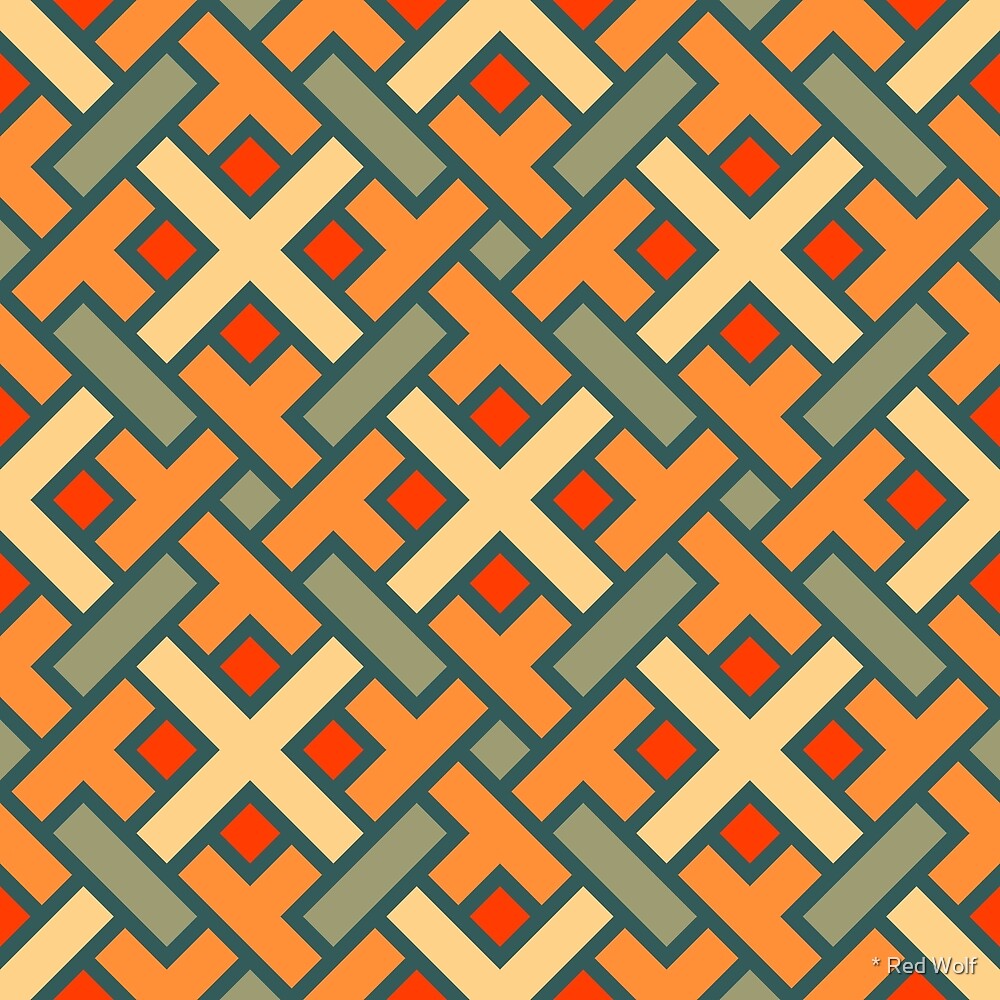 Geometric Pattern: Weave: Orange/Green by * Red Wolf