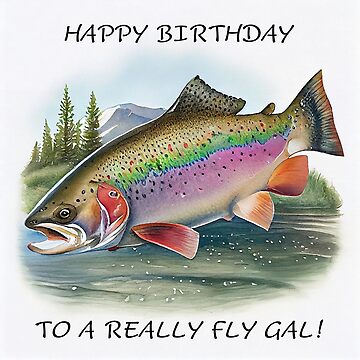 Happy Birthday Rainbow trout fish watercolor for her | Sticker