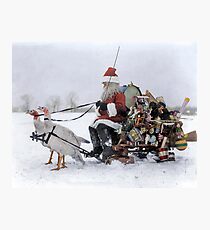 Santa Claus with Christmas toys on a sled drawn by white turkeys, 1909 Photographic Print