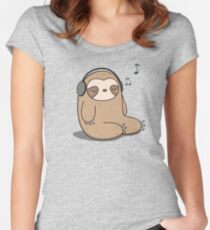Kawaii Cute Sloth Listening To Music Women's Fitted Scoop T-Shirt