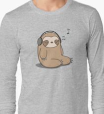 Kawaii Cute Sloth Listening To Music Long Sleeve T-Shirt