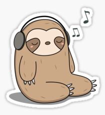 Kawaii Cute Sloth Listening To Music Sticker