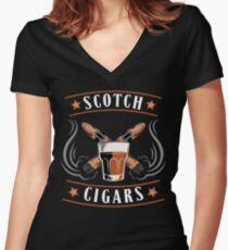 Scotch Cigar Gift | Cigar Gift For Men | Cigar Gift For Him | Cigar Gift for Dad | Unique Cigar Gifts | Cigar Shirt | Birthday Cigar Gift | Cigar Lovers Women's Fitted V-Neck T-Shirt