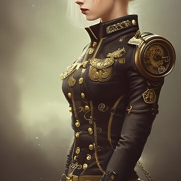 Beautiful steampunk blonde Officer in Military Uniform Poster for