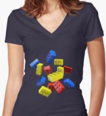Falling Toy Bricks Women's Fitted V-Neck T-Shirt