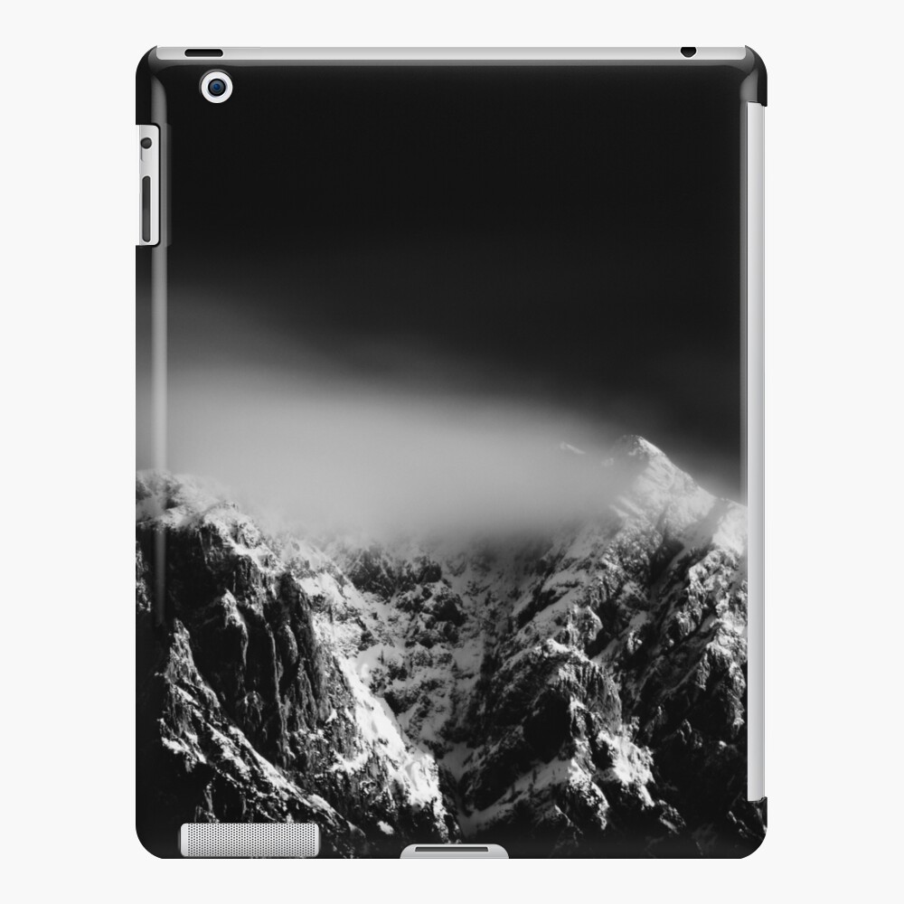Black and white long exposure of clouds above mountain iPad Case & Skin