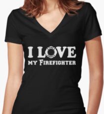 I Love my Firefighter Women's Fitted V-Neck T-Shirt