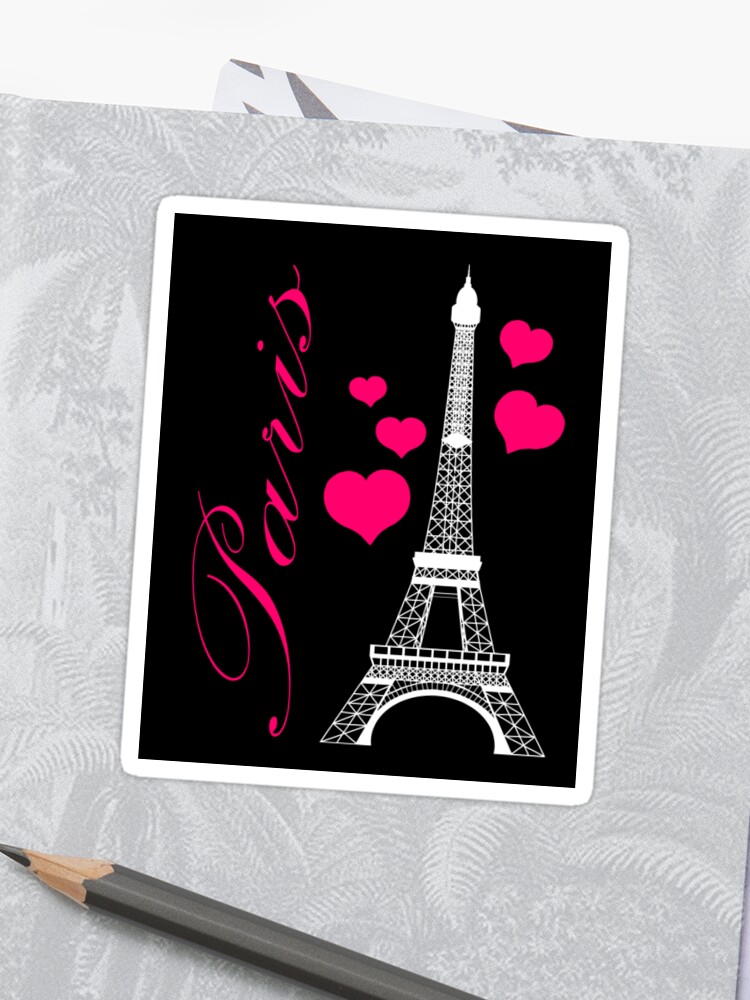 Paris Eiffel Tower Pink Black Sticker By Beachbumfamily