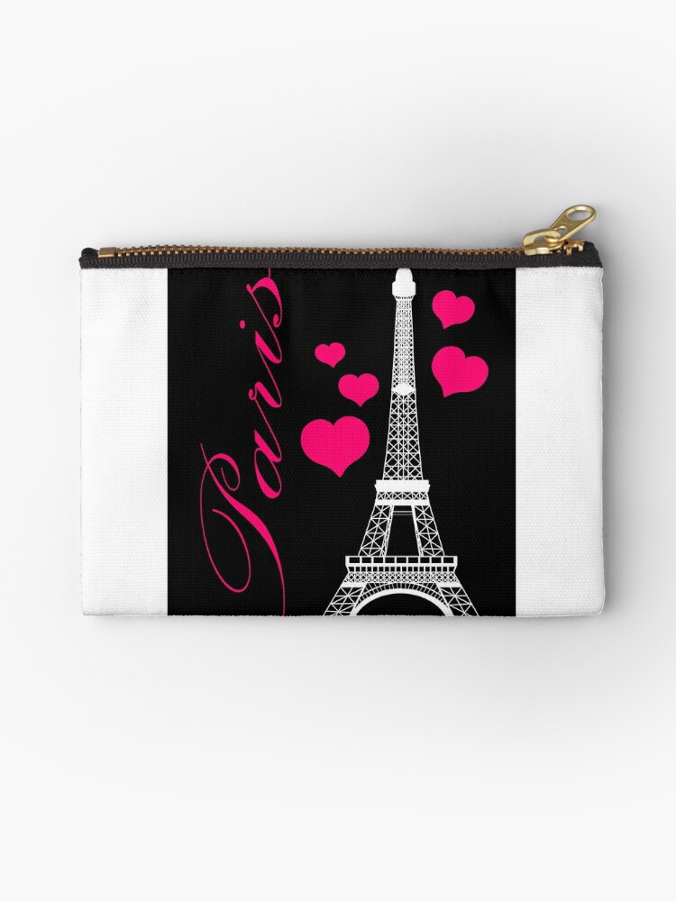 Paris Eiffel Tower Pink Black Zipper Pouch By Beachbumfamily