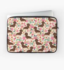 Doxie Florals - vintage doxie and florals gift gifts for dog lovers, dachshund decor, chocolate and tan doxie Laptop Sleeve