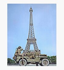 American soldiers watch as the Tricolor flies from the Eiffel Tower again, c. 25 August 1944, Paris, France. Photographic Print