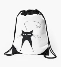 Black cat silhouette Drawstring Bag