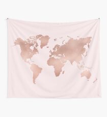Rose Gold World Map Wall Tapestry