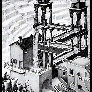 The world of M.C. Escher - Waterfall B&W | Art Print