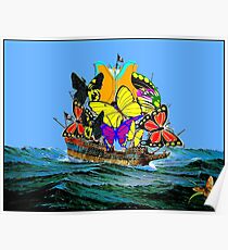 SCHMETTERLING: Abstraktes psychedelisches Piraten-Segelschiff Poster