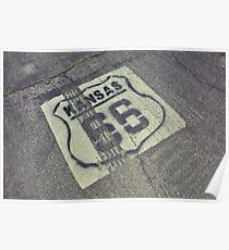 Historic Route 66 marker in Kansas on asphalt. Poster