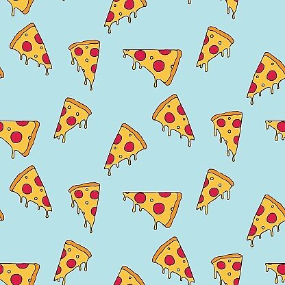 Cute Pizza Pattern W/ Blue Background