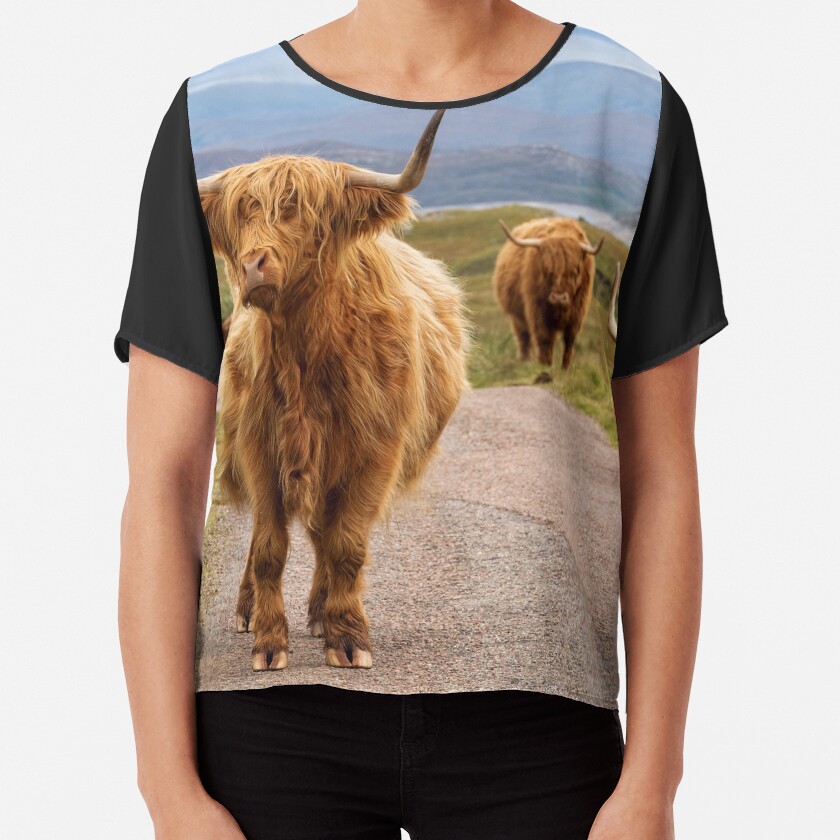 Highland Cow. Glen Garry. Kinloch Hourn. Scottish Highlands. Chiffon Top