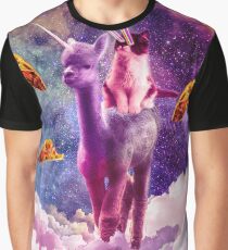 Cosmic Cat Riding Alpaca Unicorn Graphic T-Shirt