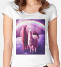 Crazy Funny Rainbow Llama In Space Fitted Scoop T-Shirt
