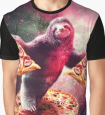 Funny Space Sloth With Pizza Graphic T-Shirt