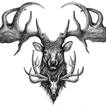 Premium Photo | Elk skull and bird. ink black and white drawing