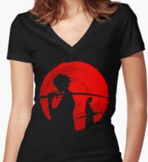 Samurai-Sonnenuntergang Tailliertes T-Shirt mit V-Ausschnitt