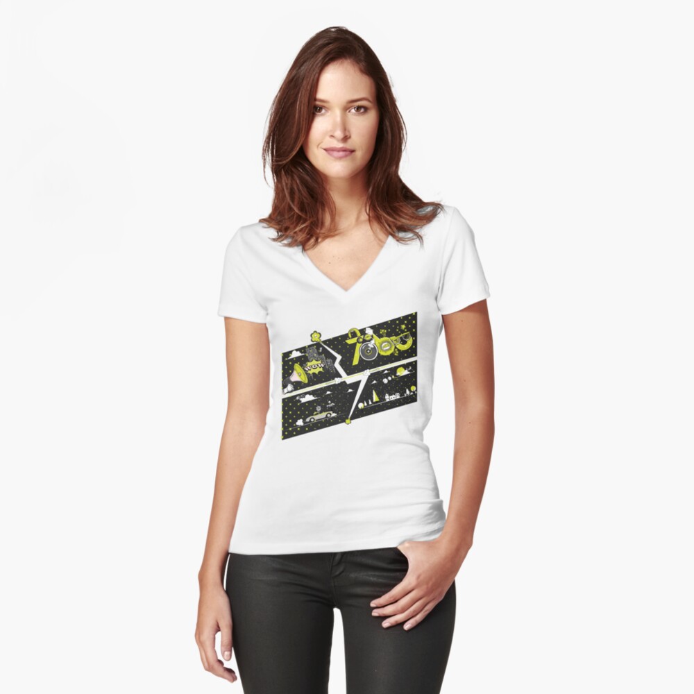 Tobu Yellow Comic Art Fitted V-Neck T-Shirt