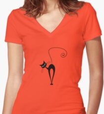 Black cat silhouette Women's Fitted V-Neck T-Shirt