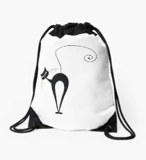 Black cat silhouette Drawstring Bag