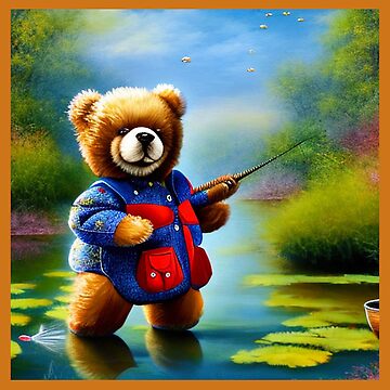 Gone Fishing Teddy Bear In Vest with Pole Throw Pillow for Sale by  AdamYork