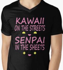 Camiseta de cuello en V Kawaii en las calles, Senpai en las sábanas Rosa