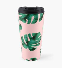Tropical fern leaves on peach Travel Mug