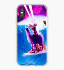 Laser-Augen-Raum-Katzen-Reiten auf surfendem Lama-Einhorn iPhone-Hülle & Cover