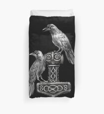 Funda nórdica Thor Martillo Mjolnir con Odin cuervos Hugin y Munin