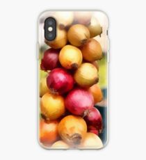 Decorative onions hanging on a string on a farmers market iPhone Case