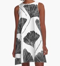 Ginkgo biloba, Lino cut nature inspired leaf pattern A-Line Dress