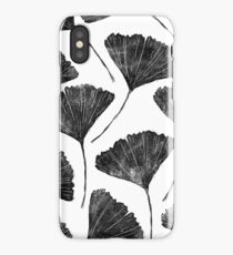Ginkgo biloba, Lino cut nature inspired leaf pattern iPhone Case