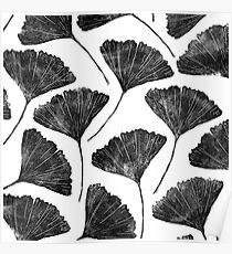 Ginkgo biloba, Lino cut nature inspired leaf pattern Poster