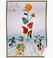 BUTTERFLY ROSE : Vintage Abstract Dali Painting Print Poster