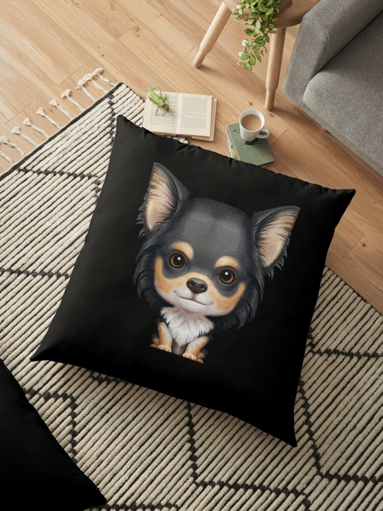 Black Tan Long Haired Chihuahua Floor Pillow By Anmlz