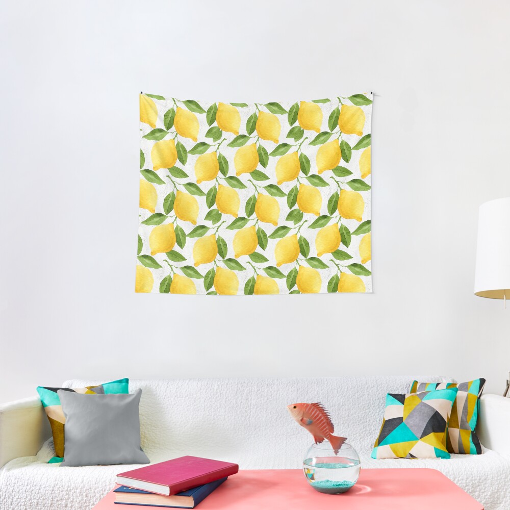Watercolor Lemon Pattern Tapestry
