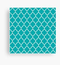 TEAL AND WHITE Moroccan Quatrefoil Canvas Print