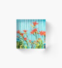 Tiger Lilly and Rustic Blue Wood Acrylic Block
