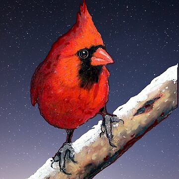Red Cardinal Bird on Snowy Branch with Purple Background