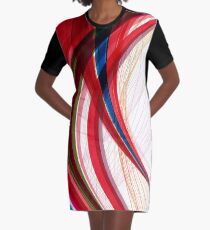 Red Blue Half Circles Abstract Art Graphic T-Shirt Dress