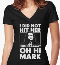 The Room Slogan I Did Not Hit Her Women's Fitted V-Neck T-Shirt